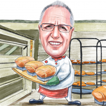 Lustige Karikatur eines Bäckers als Geschenk