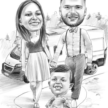 1-3 Person - Portrait Karikatur mit Oberkörper (Bleistift)