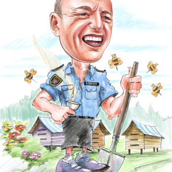 Lustige Karikatur eines Imkers als Weihnachtsgeschenk