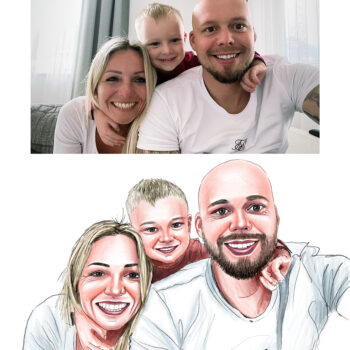 Familienporträt als Karikatur zu Weihnachten