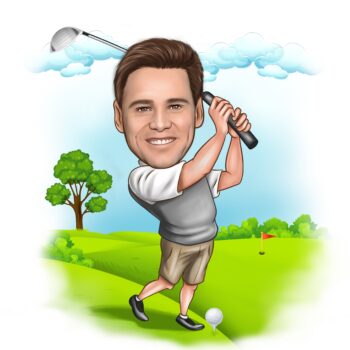 Cartoon-Mann beim Golfspielen zum Weihnachten